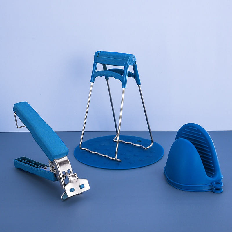 [ Kitchen artifact ] Bowl holder+tray extractor+glove anti scald artifact blue 1 each