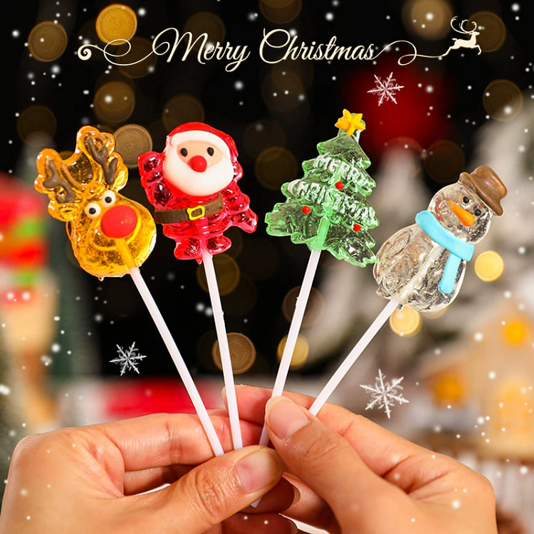 Christmas Candy Cartoon Santa Claus Snowman Crystal Lollipop [12 Color Boxe