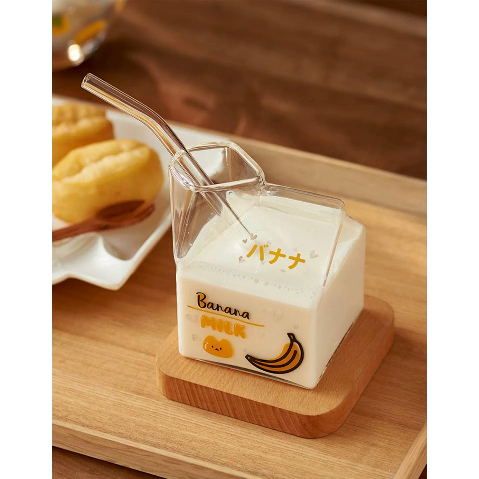 Get Original Japanese Style Glass Milk Cup with straw Banana Delivered