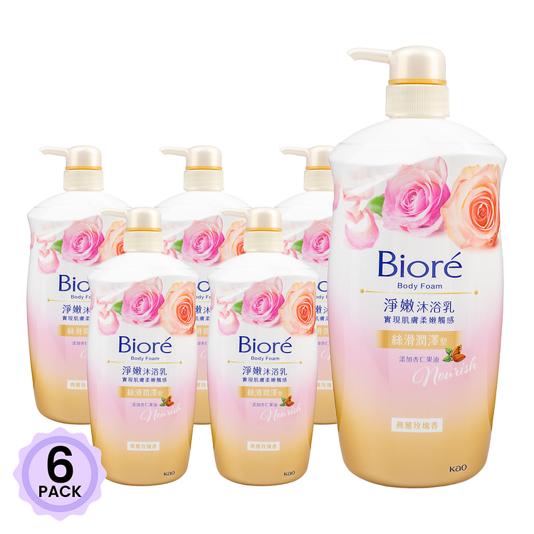 花王 Biore碧柔沐浴露 典雅玫瑰香 家庭装大容量 1000 毫升*6 包