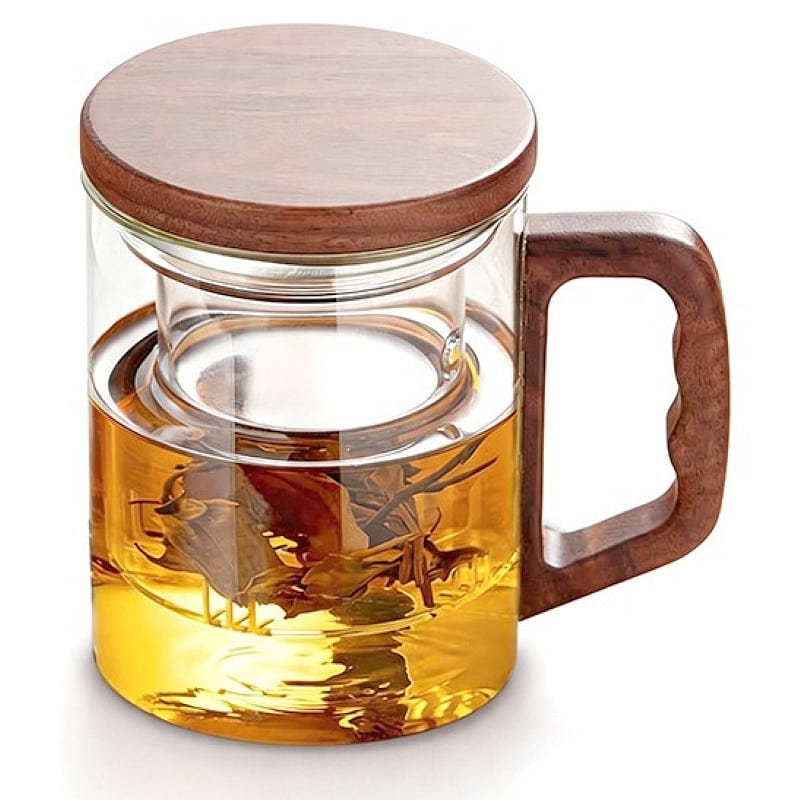 Glass Tea Mug With Wooden HandleLid Infuser Filter 1 count
