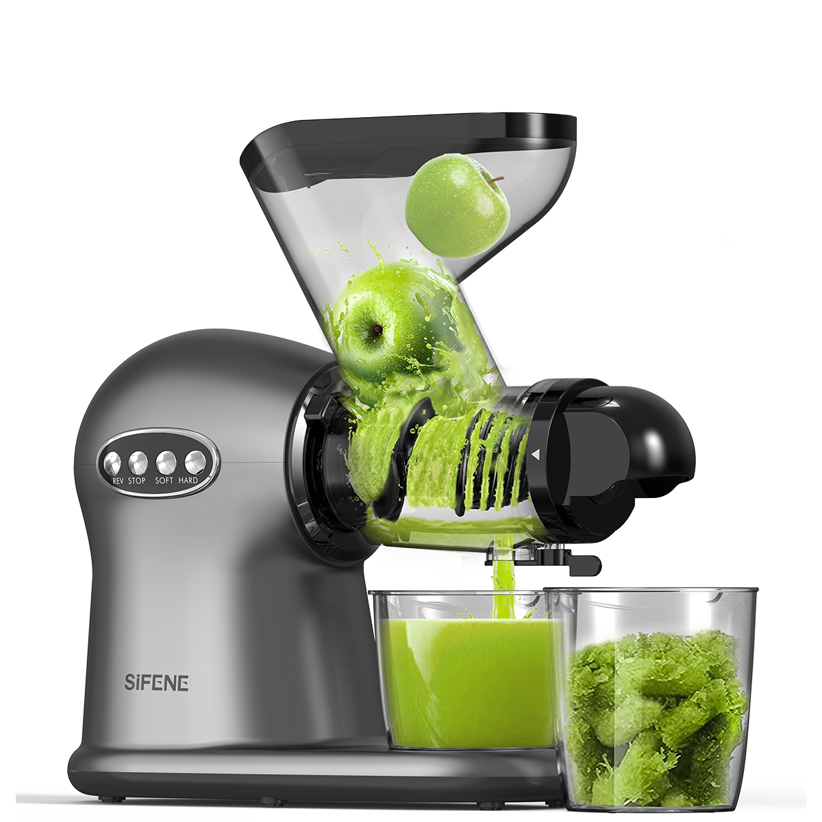 SiFENE 200W Cold Press Juicer Machine, Dual Chute for Fruit & Vegetable, Gray 1 개입