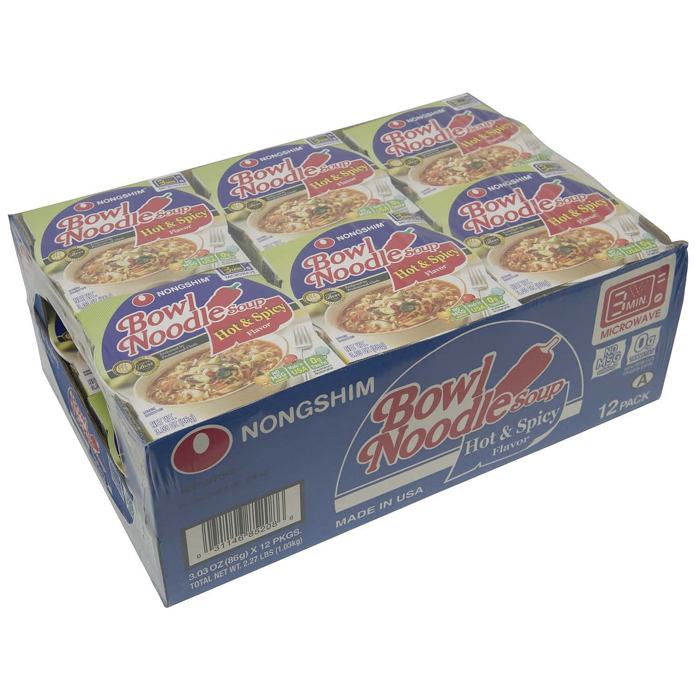 Nongshim Bowl Noodle Soup, Hot & Spicy Beef Flavor pack of 12 1 each