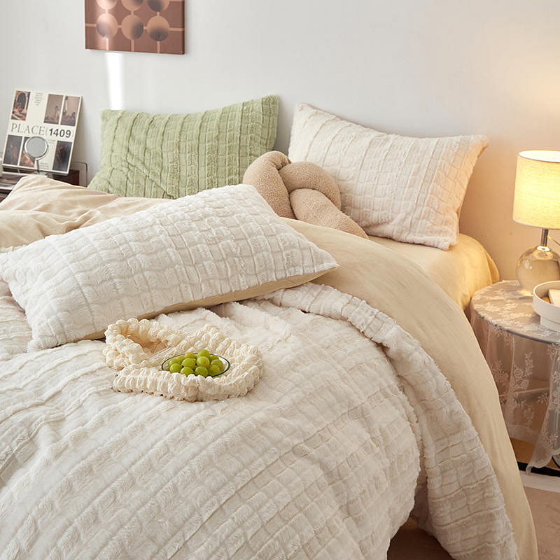 LULLABUY Artificial Rabbit Velvet Bedding Set White King Size 2000 g