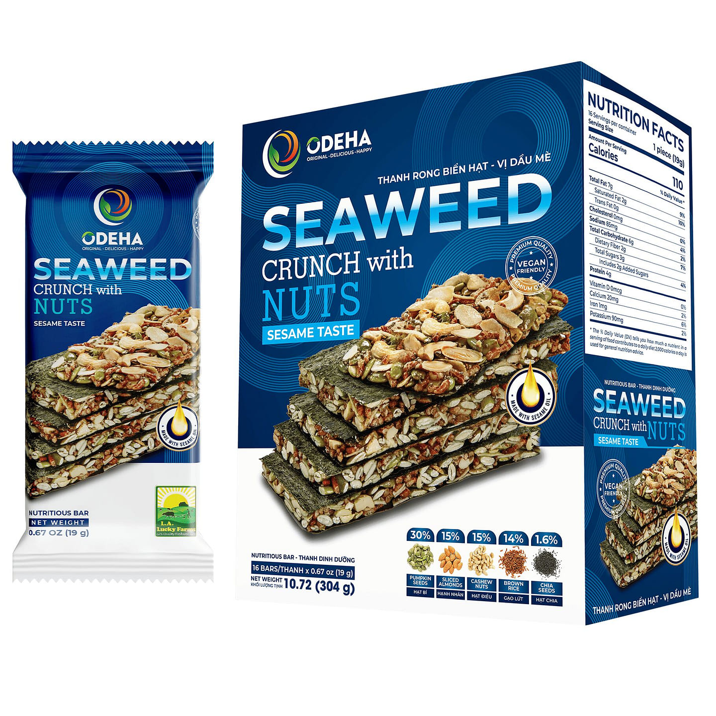 Seaweed Crunch with Nuts – Sesame 304gr – 16 Bars 1 box