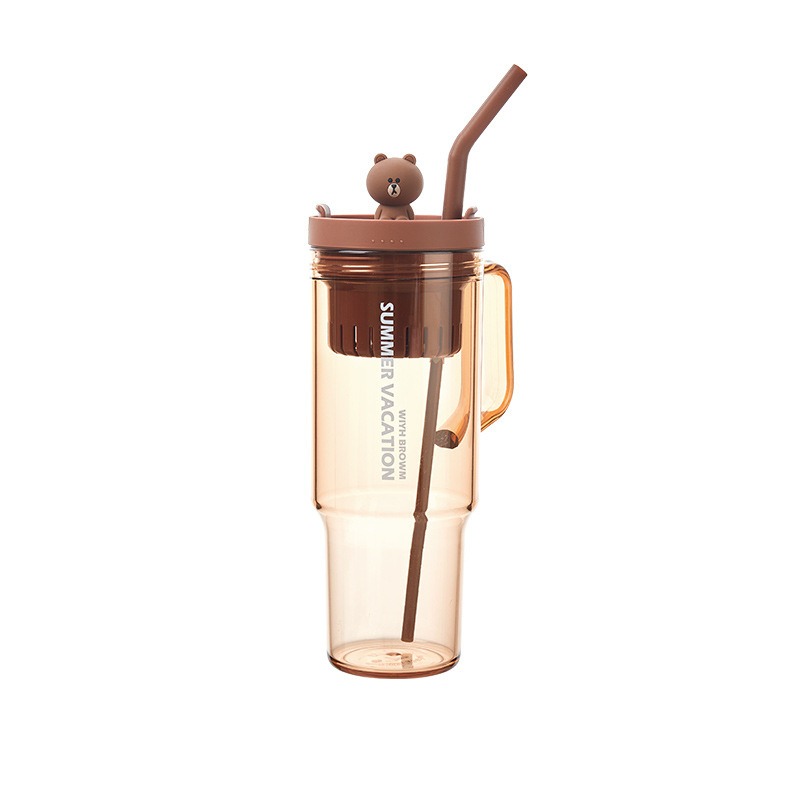 LINE FRIENDS  水杯女生高颜值吸管杯大容量塑料杯耐高温可分离杯子  BROWN款 1200 毫升