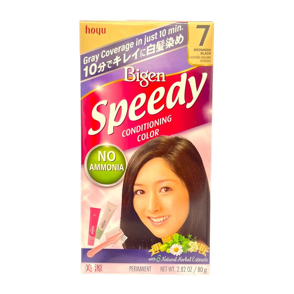 Japan Hoyu Bigen Speedy Hair Color #7 Brownish Black 40g+40g Hair Dye with Brush 1 box