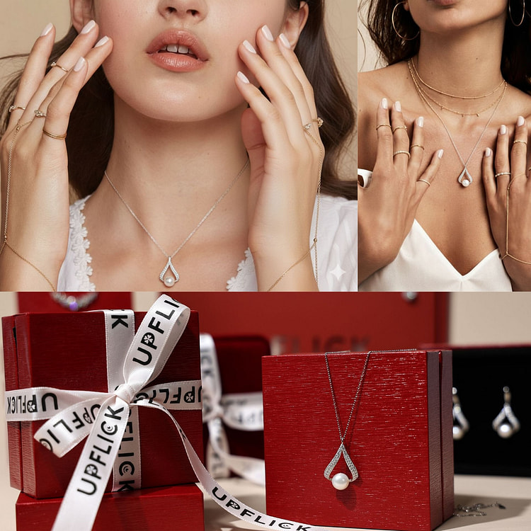 UPFLICK 淡水珍珠项链 925银 礼物 1 份