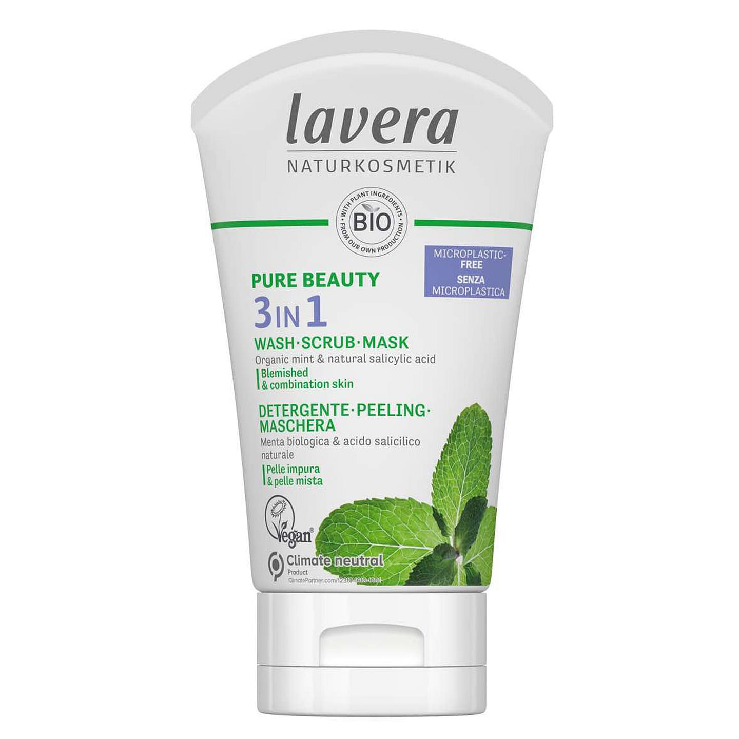 Lavera Organic Mint Deep Cleansing 3-in-1 | Mixed | Oily | Scrub | Acne | Acne | Refreshing 125 ml