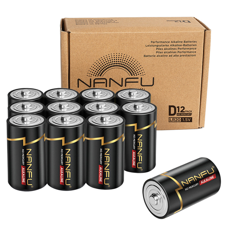 NANFU 12 节装家用和商用碱性 D 芯电池