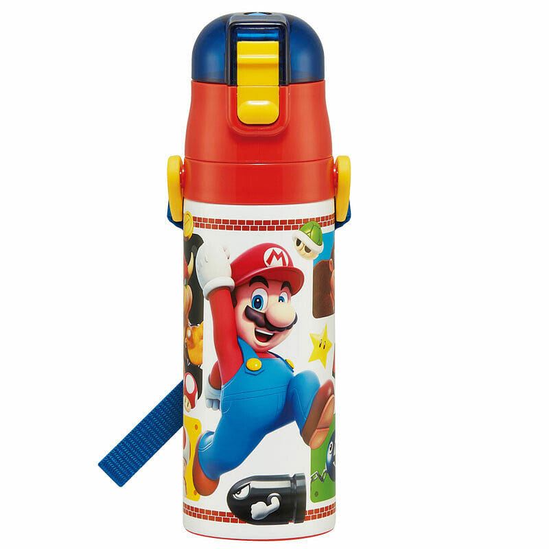 SKATER Stainless Steel Flask Water Bottle with Shoulder Strap – Super Mario (470mL) 1 each