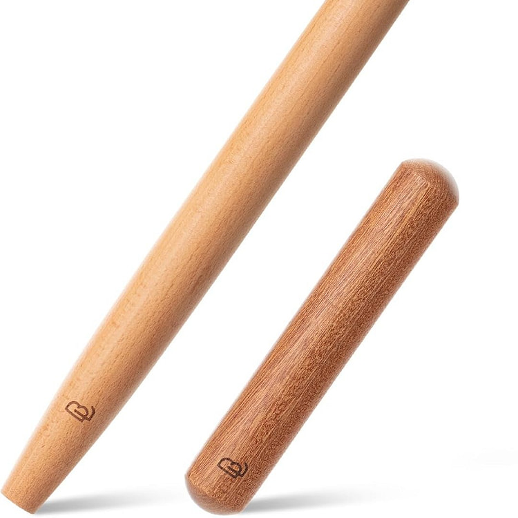 2 件16 英寸 + 8英寸 天然木质烘焙擀面杖 1 个