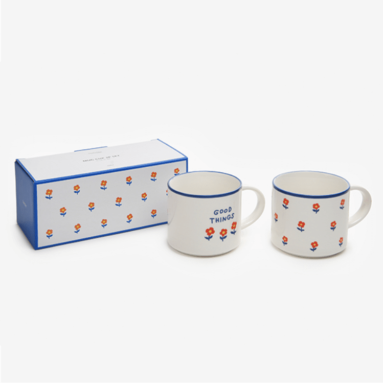 Dailylike Mug Cup 360ml 2P Set – 01 Vintage flower 1 box