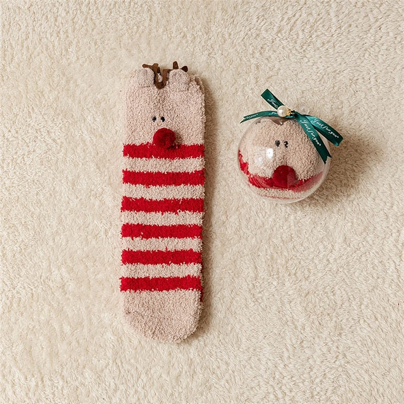 Christmas pom-pom coral fleece socks, thickened ca 1 each