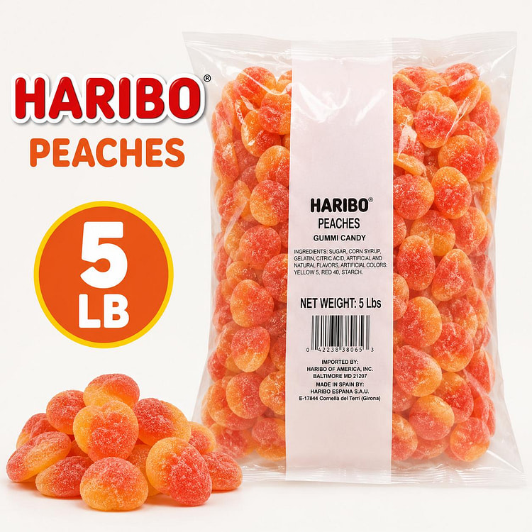 Haribo Peaches Gummy Candy 5lb 1 each