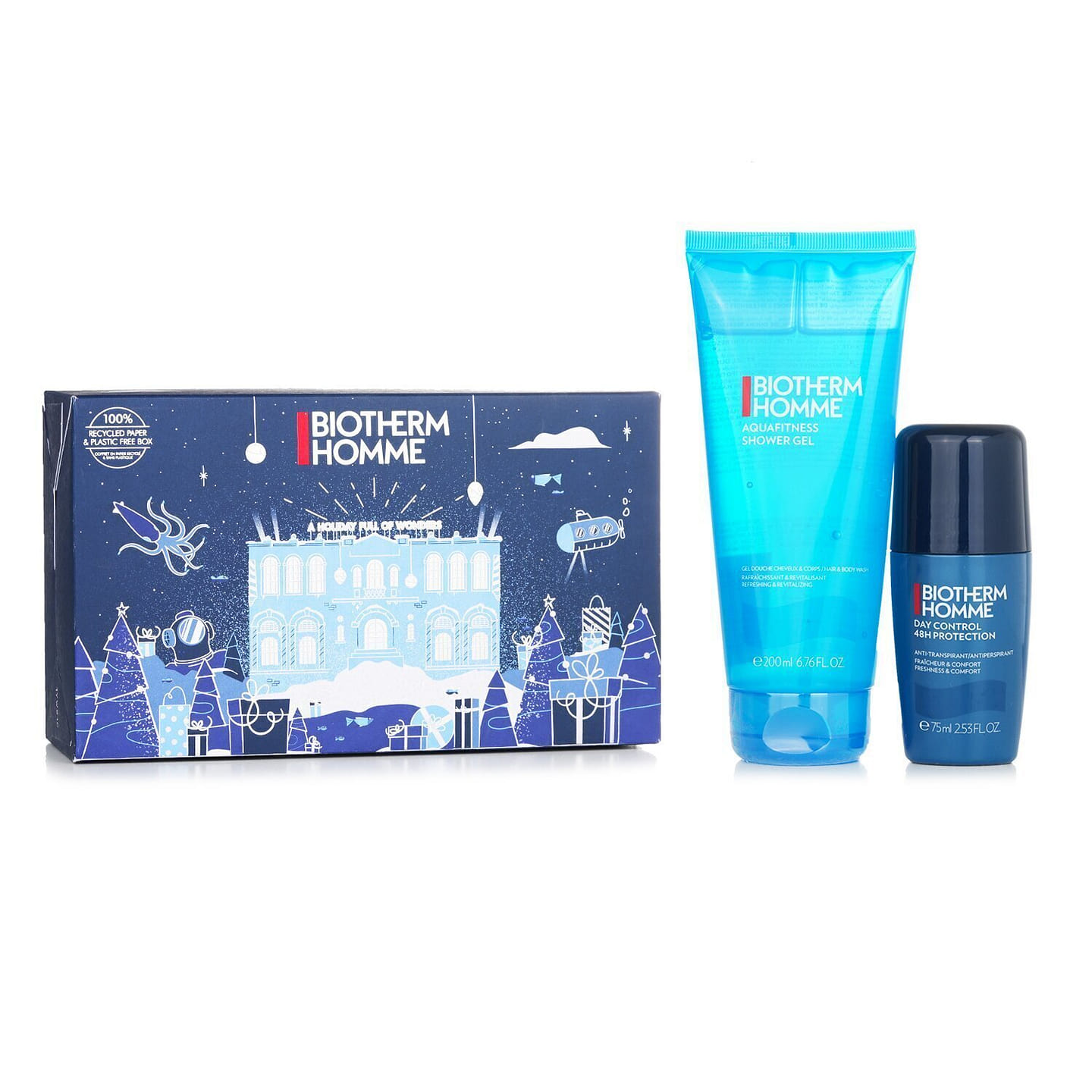 Biotherm Aquafitness Refresh & Revitalize Set: Aquafitness Shower Gel 200ml + Day Control 48H Protection Roll On 75ml 2 bottle