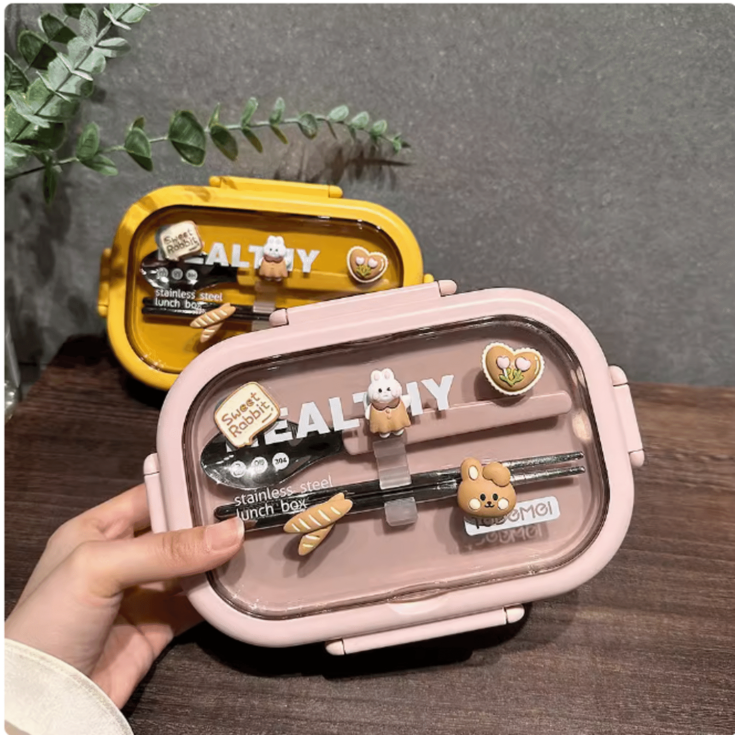 Japanese cartoon cute stainless steel insulated lunch box – pink bear 1 each
