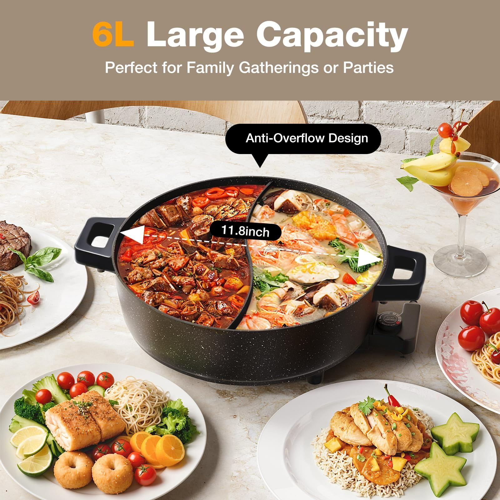 Get Large 6L Dual-sided Electric Hot Pot 5-Temp Adjust 1 each