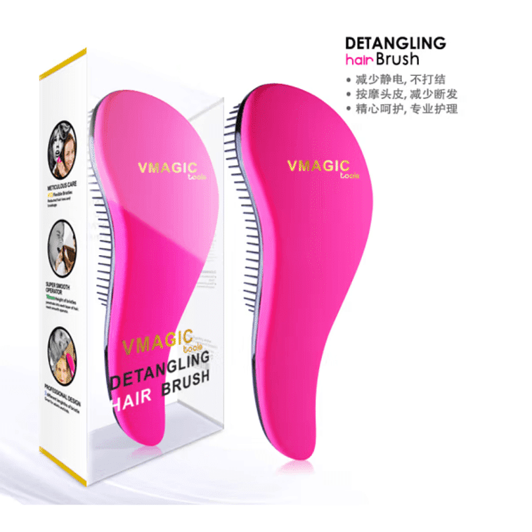 Vmagiccare 抗静电3D顺发魔法梳 玫红色 413根梳齿 轻松梳开打结头发 按摩头皮 干湿两用 1 个