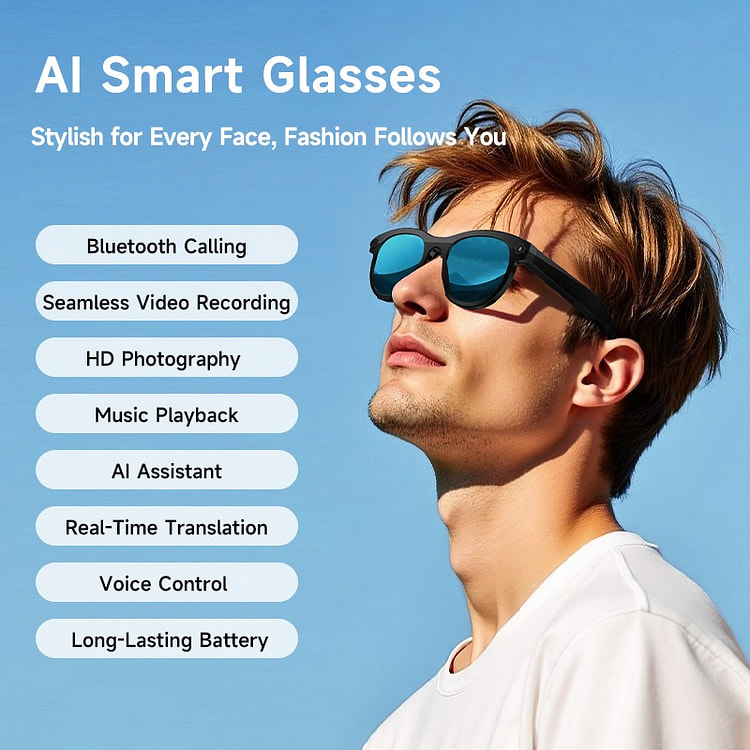 New dual lens AI smart glasses Black 1 each
