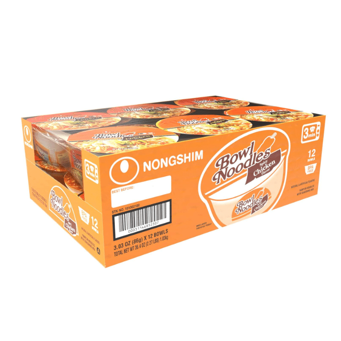 Nongshim Bowl Noodle Soup, Spicy Chicken Flavor pack of 12 1 each