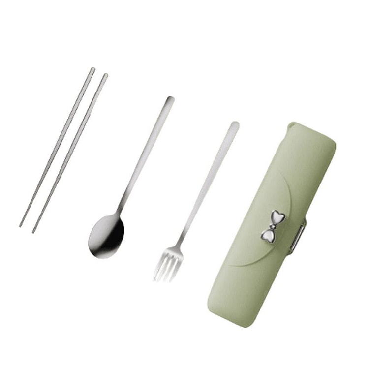 皮纹质感便携餐具盒筷子勺子套装 清新绿 三件套