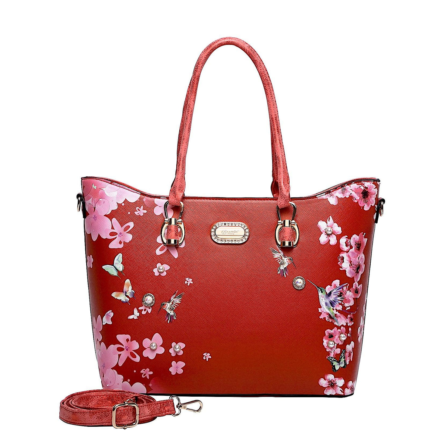 Hummingbird Bloom Vegan Leather Handle Bag + Wallet [KP6669+KPC8828-RD] 1 each
