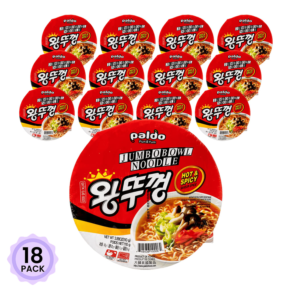 Paldo Jumbo Bowl Noodle, Hot and Spicy Flavor 110 g*18 pack