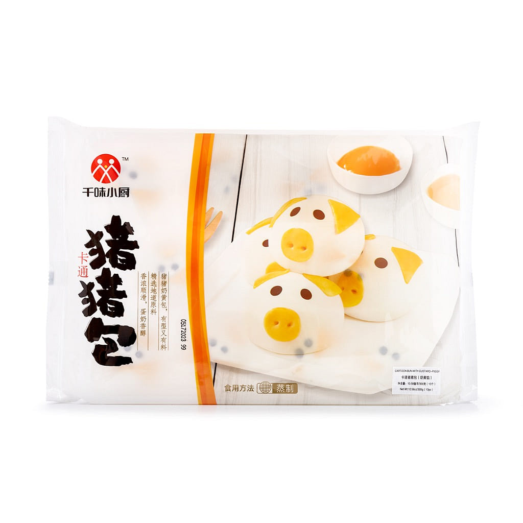 Pig-Shaped Cartoon Bun with Custard, Frozen 300 g