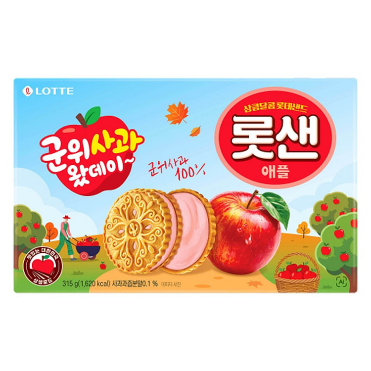 韩国乐天苹果味夹心饼干下午茶点心曲奇饼干休闲零食 315 克