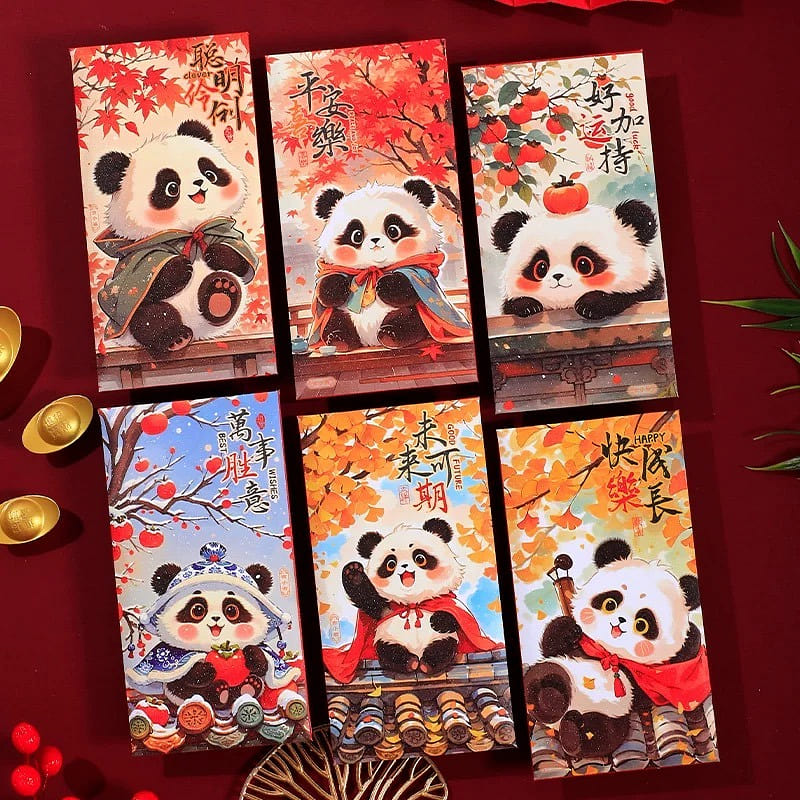 Limited Edition Panda Red Envelopes for the Year of the Snake 2025, Set of 6 6 count