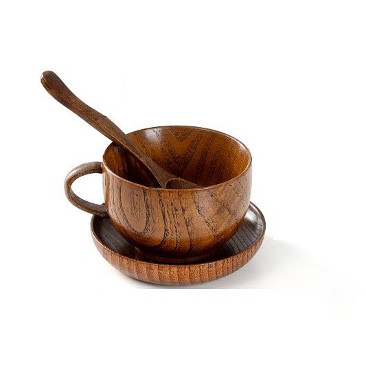 MUJI-style Artisan-Crafted Wood Coffee Cup Set -S-