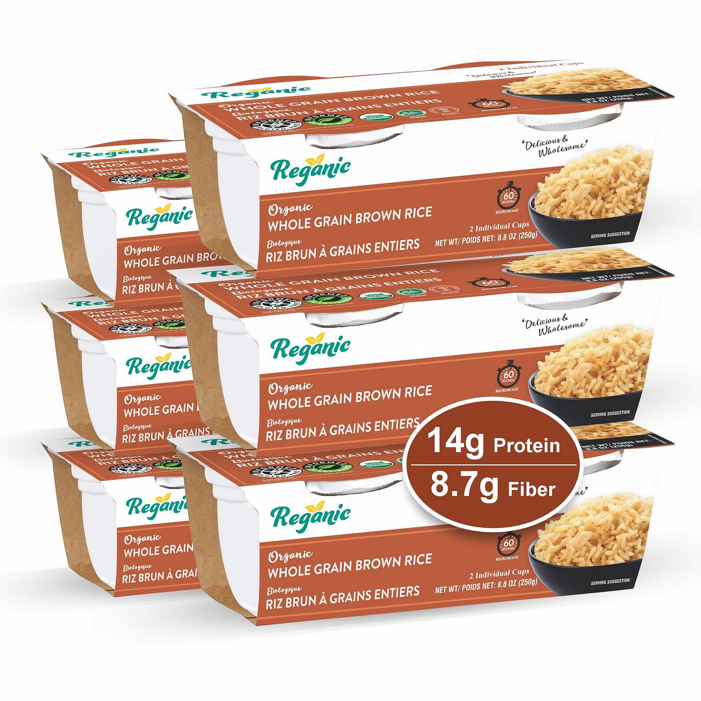 Regganic Organic Whole Grain Brown Rice Cups, Pk6 8.8 oz