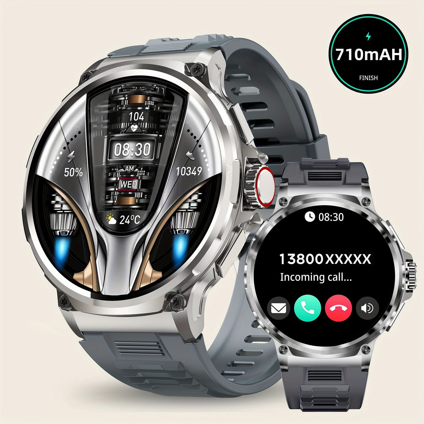 1.85-inch Bluetooth call heart rate watch gray 1 each
