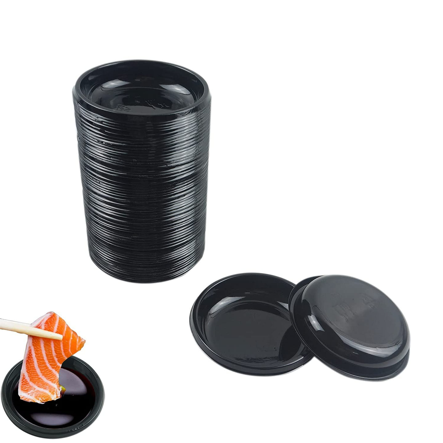 100 pcs Mini 3.11"x3.11" Dipping Sauce Dishes, Plastic Disposable Round Black 1 個