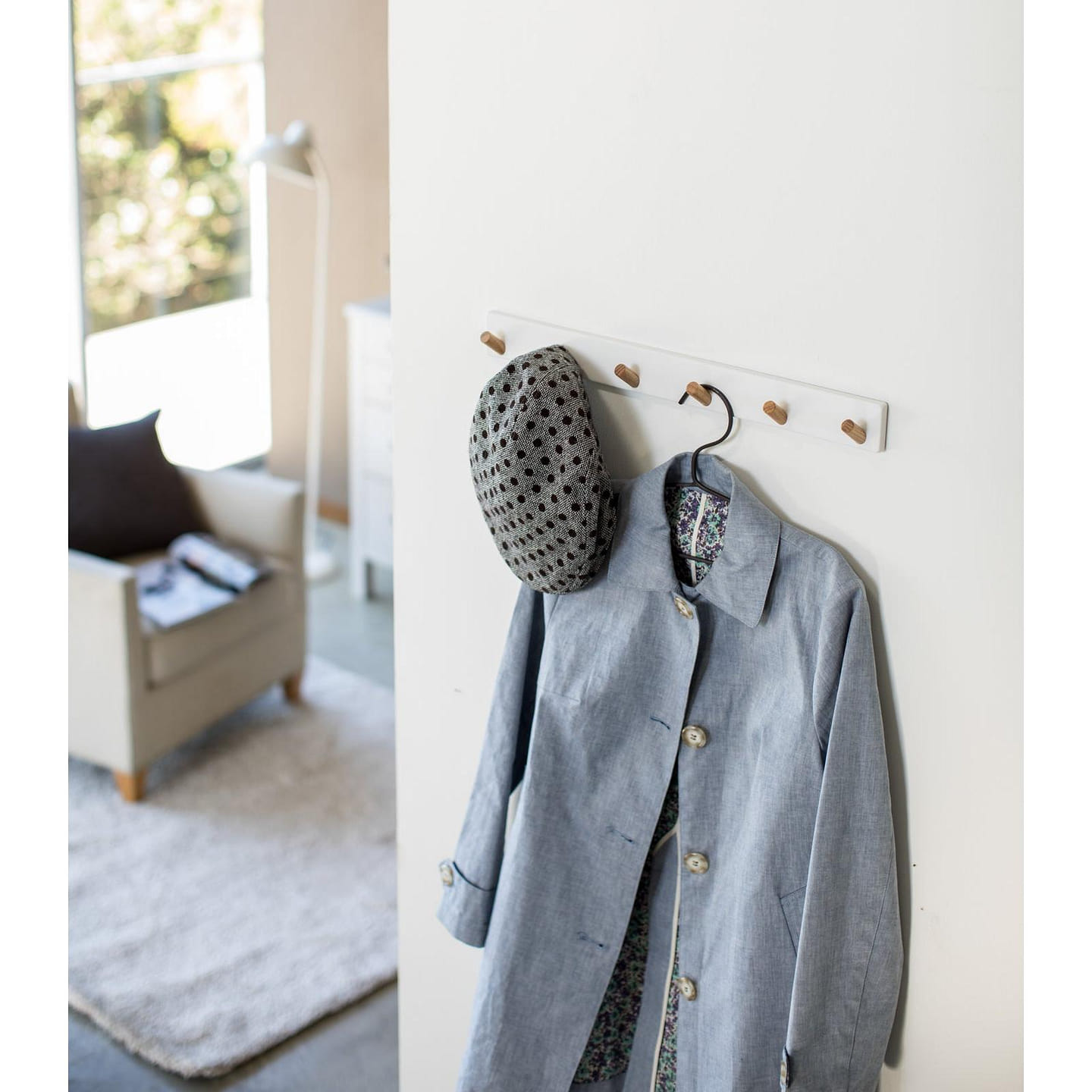 Wall-Mounted Coat Rack - Steel + Wood 1 each