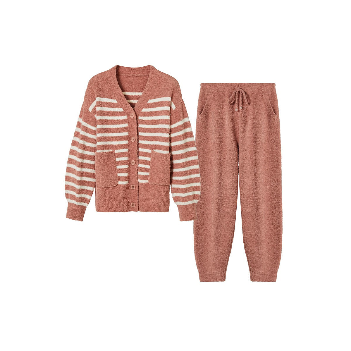 ubras Mousse Stripe Lounge Wear Set Pajamas Peach Pink S 1 each