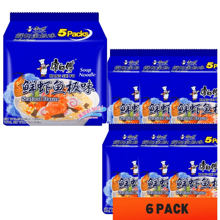 康师傅方便面 鲜虾鱼板面(98克*5连包)*6袋 490 克