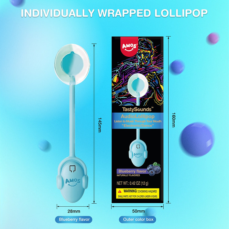 Amos Music Lollipop Candy-Natural Blueberry Flavor