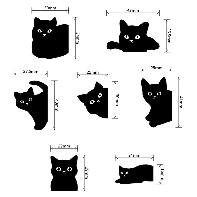 Cartoon Black Cat Magnetic Bookmark Stationery Magnet – 7 Pc A Type 1 each