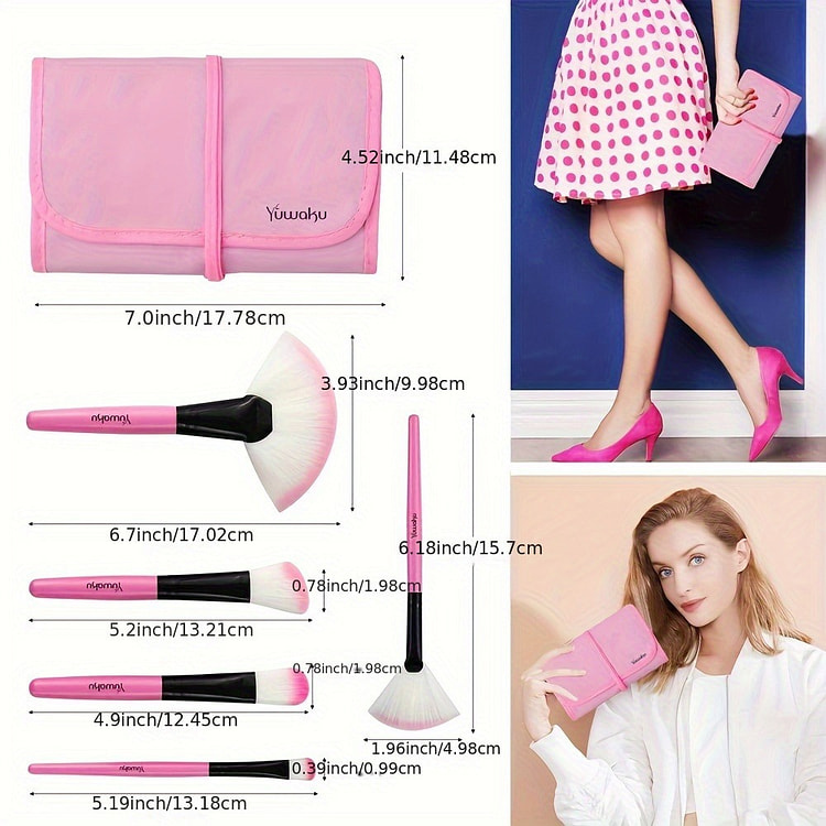 32 pink makeup brushes with bag