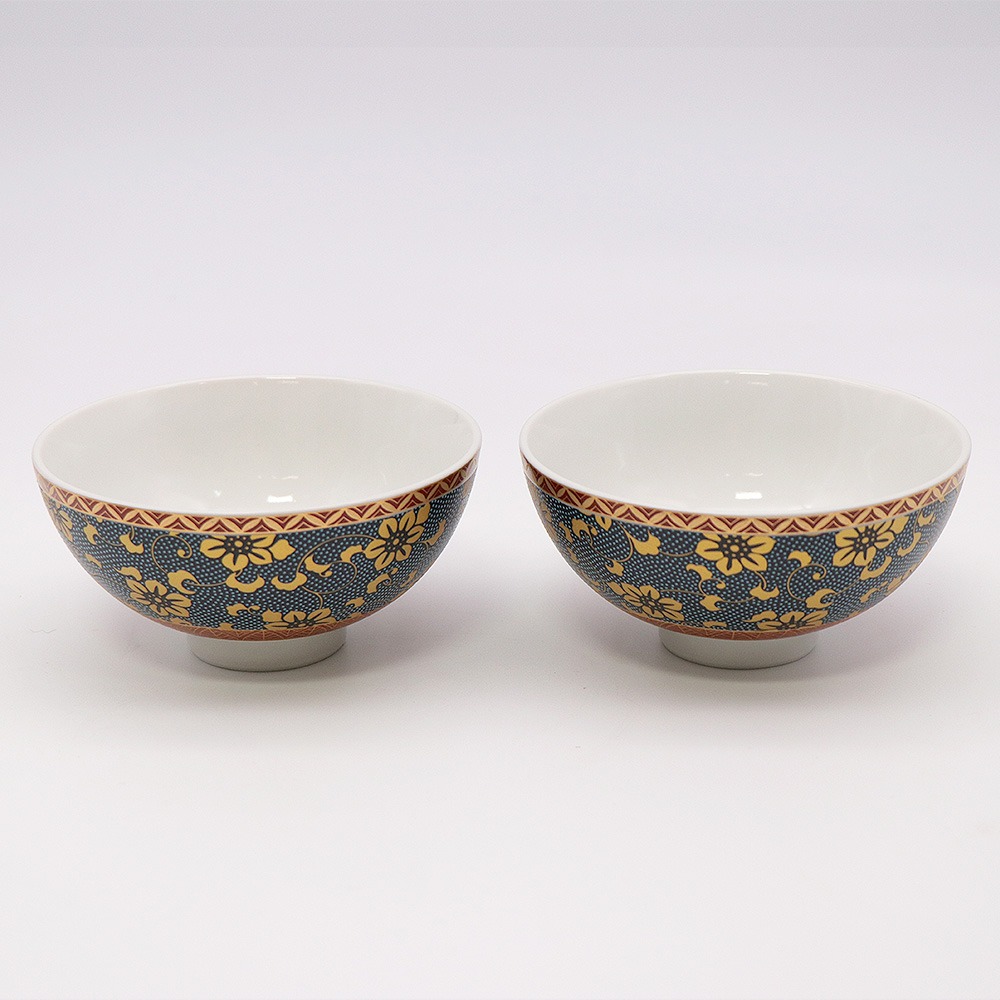 Kutani Ware Rice Bowl - Blue Dots 1 each