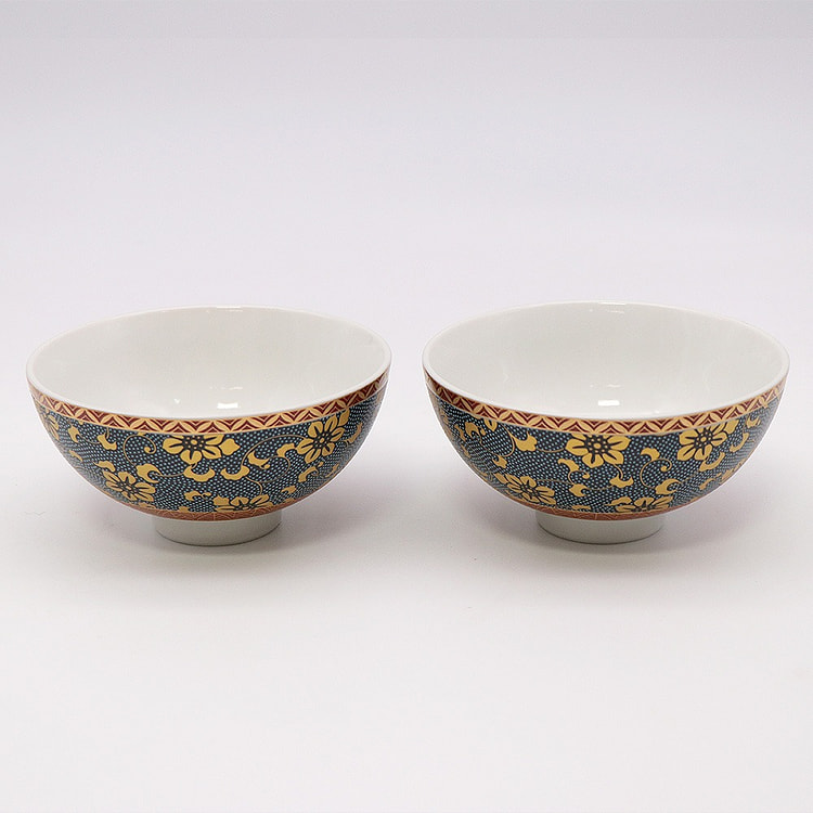 Kutani Ware Rice Bowl - Blue Dots 1 each