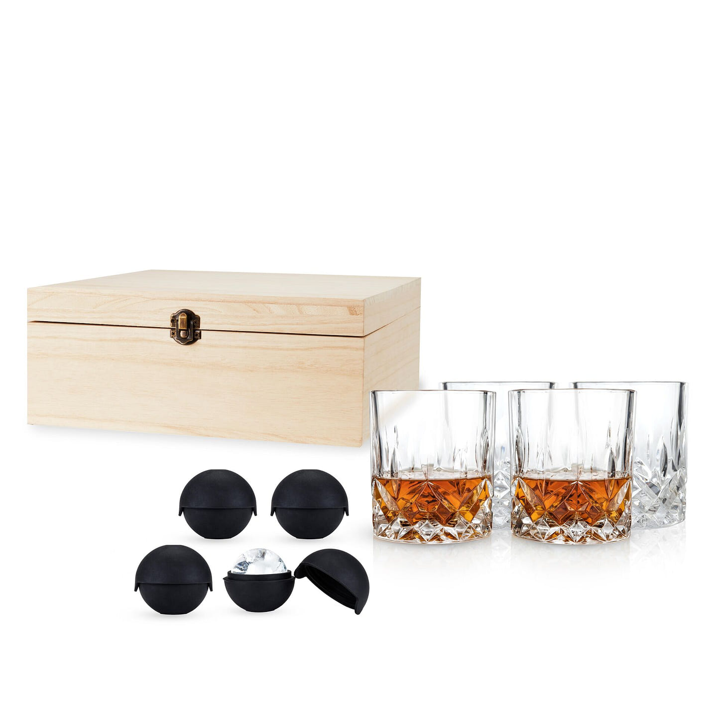Viski Admiral Whiskey Glass Set – Crystal Old Fashioned Glasses with Ice Spheres in Gift Box – Dishwasher Safe Lowball Glasses 9oz – Set of 8 9 oz