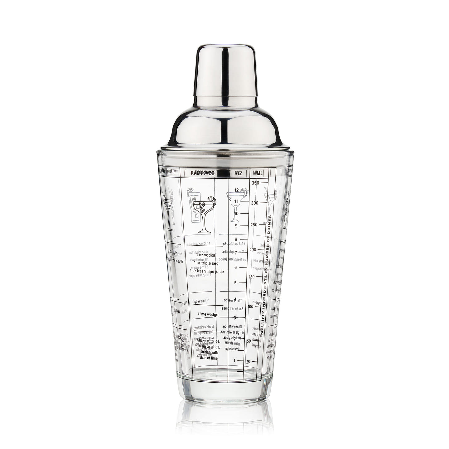 True Glass Cocktail Shaker with Cocktail Recipes, Clear Glass Shaker with Strainer, 13.5 oz 400 毫升