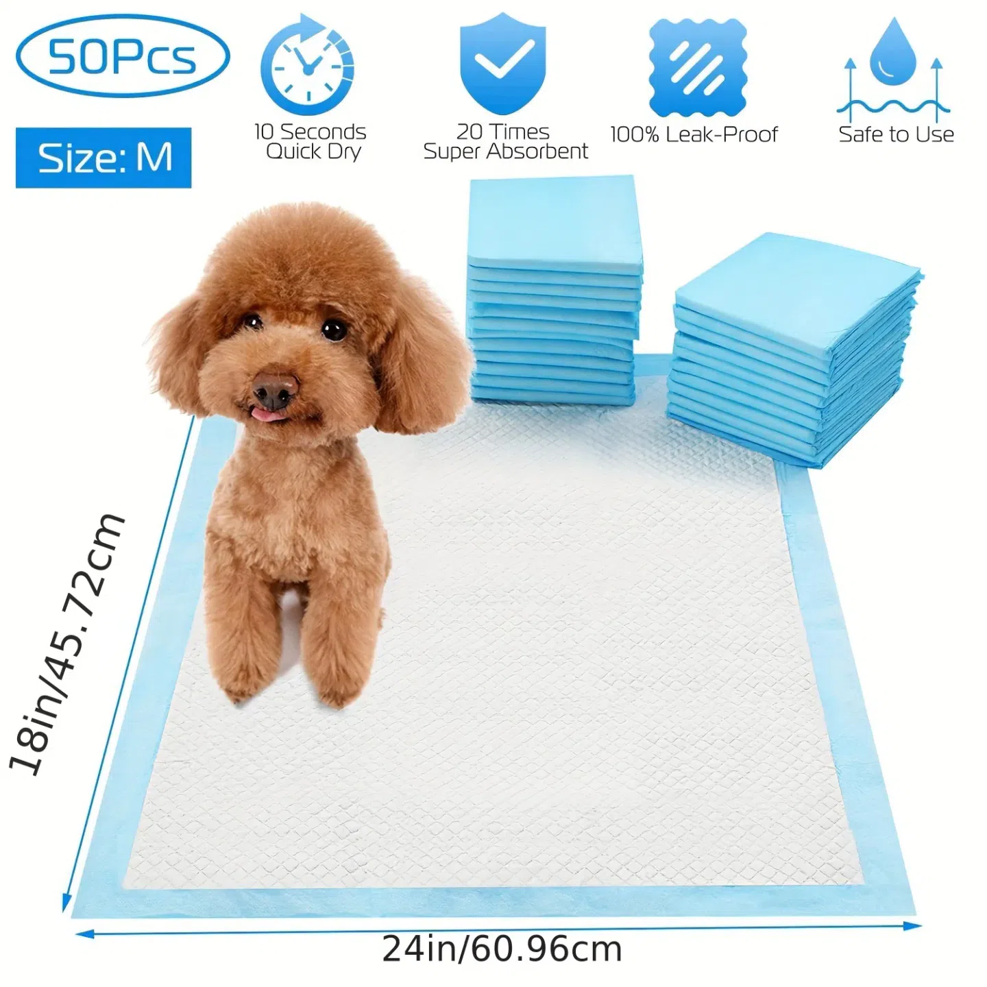 50Pcs/Set Dog Training Pads Puppy Pee Pads Cat Wee Mats Potty-Train 24x18In M 1 each