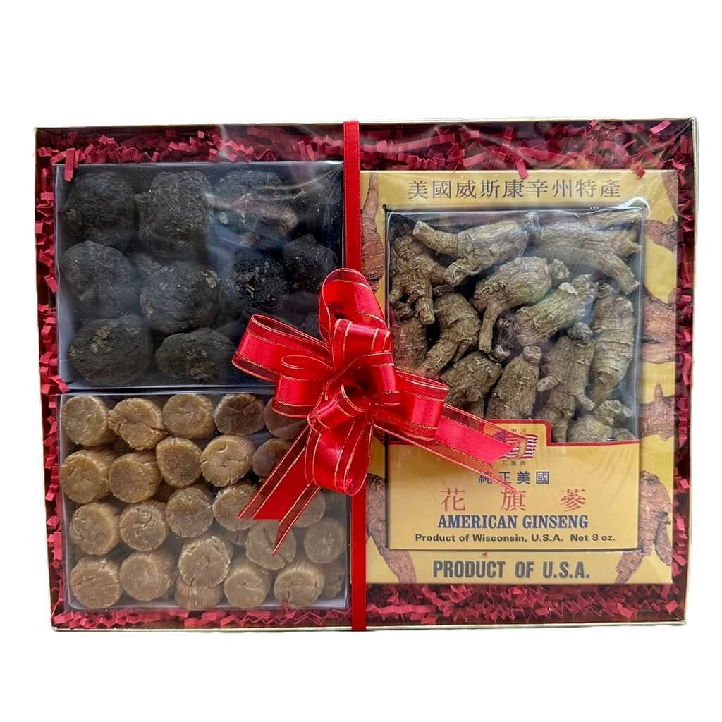 Premium Gift Box Set - Premium Ginseng (8oz), Peruvian Maca (8oz), Japanese Dried Scallop (8oz) 1 count