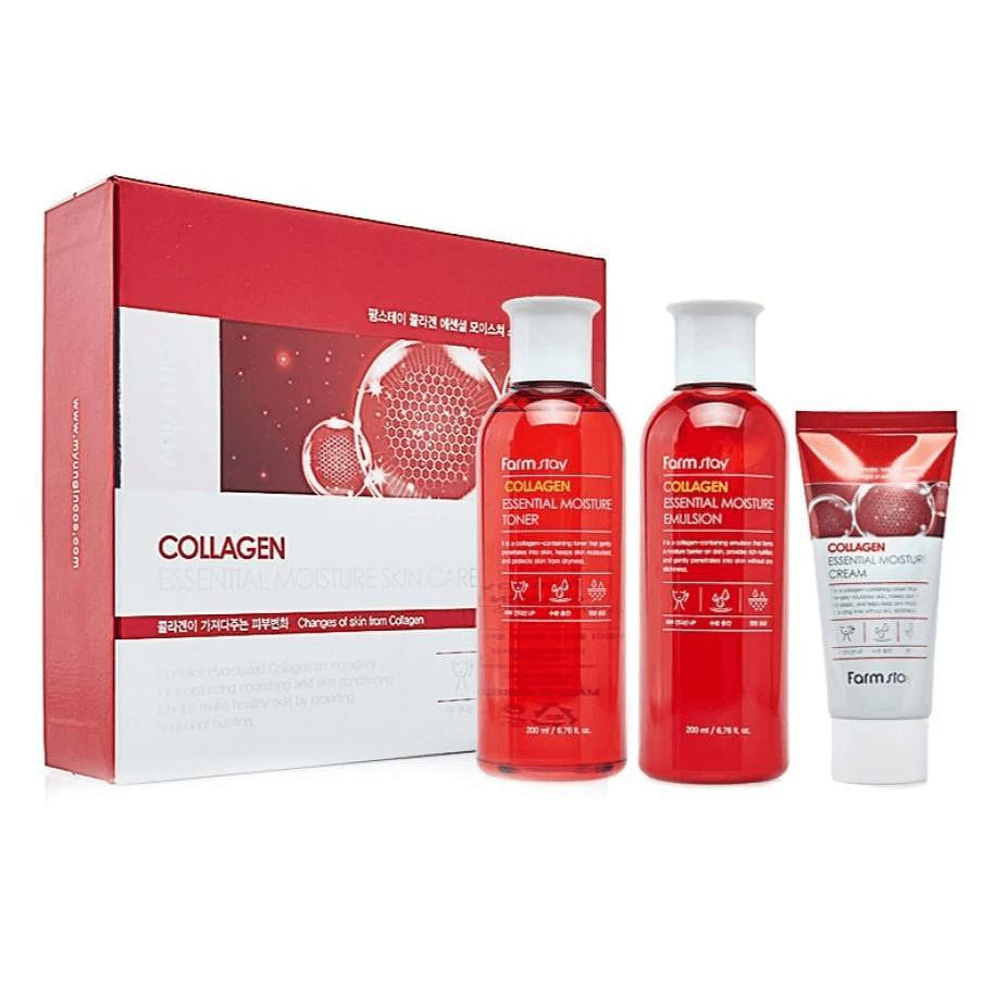 FarmStay Collagen Essential Moisture Skin Care 3 Set Toner 200ml+Lotion 200ml 1 box