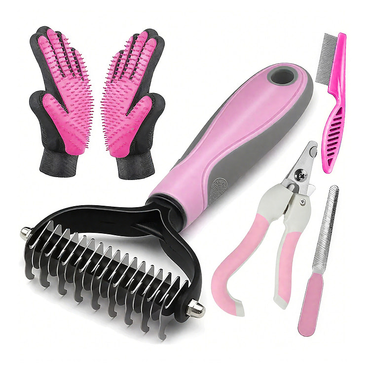 宠物梳子按摩器脱毛刷套装（粉色） 1 份