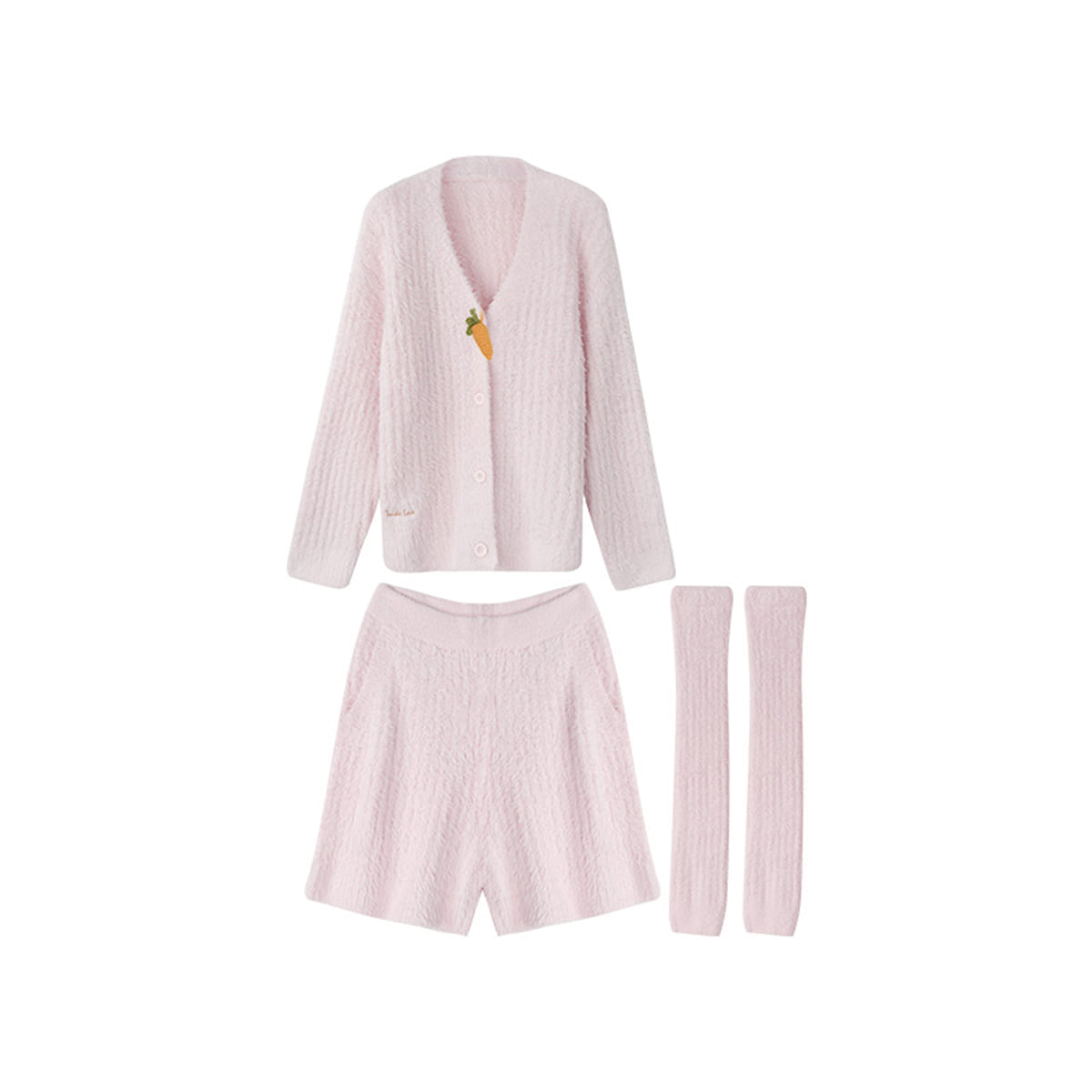 Ubras Rabbit Plush Lounge| Fluffy Bunny Cardigan Lounge Set Thick Fluffy Lounge-Pink Salt-L 220 g